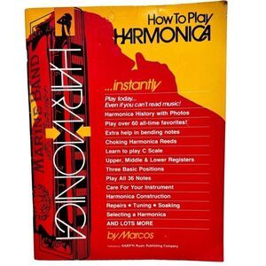 HOW TO PLAY HARMONICA INSTANTLY Music Book-by Marcos-Vintage 1985 Music Book